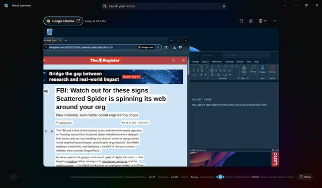 Recall captured a Word doc with a social security number in it
